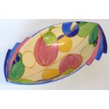 A Clarice Cliff Art Deco bowl of oval form Decorated in the 'Pastel Melons' Picasso fruit pattern,