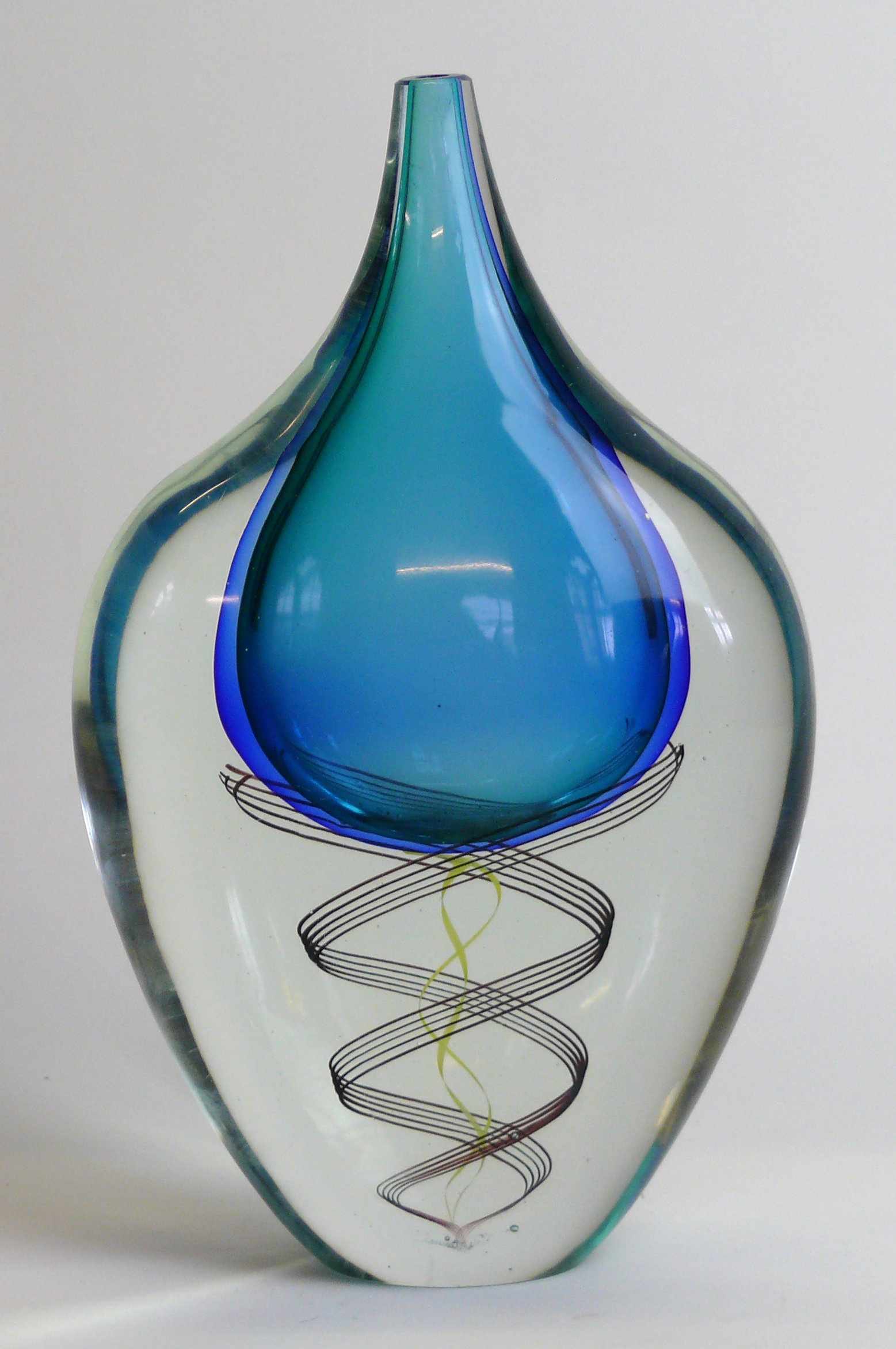 A contemporary studio glass vase Of tall ovoid form, having internal somerso two tone colourway,