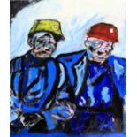 John Hennessey (British, 20th Century)- 'Two Miners' Oil on canvas, signed verso, approx 24x20cm,