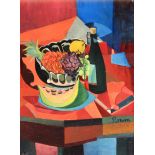 Rogan (20th Century) - 'Still Life with Fruit and Bottles' Oil on canvas, signed, approx 76x55cm,