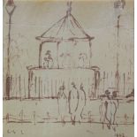 Attributed to Laurence Stephen Lowry RA (British, 1887-1976) - 'The Bandstand' Sepia wash sketch,
