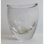 A contemporary studio clear glass vase Having etched decoration depicting a puffer fish and foliate,