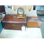 A 19th Century mahogany sewing box silk lined with a compartmentalised removable tray,