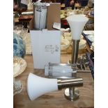 A pair of stainless steel outdoor wall mounted light fittings , boxed.