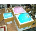 3 Boxed coloured glass light shades.