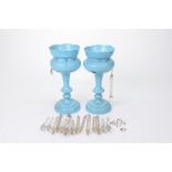 A pair of Victorian blue glass table lus