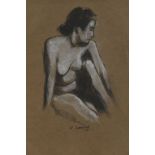 Robert Littleford FRSA,BWS ' Monochrome Nude' Charcoal and pastel or chalk on paper, 28cm x 18.