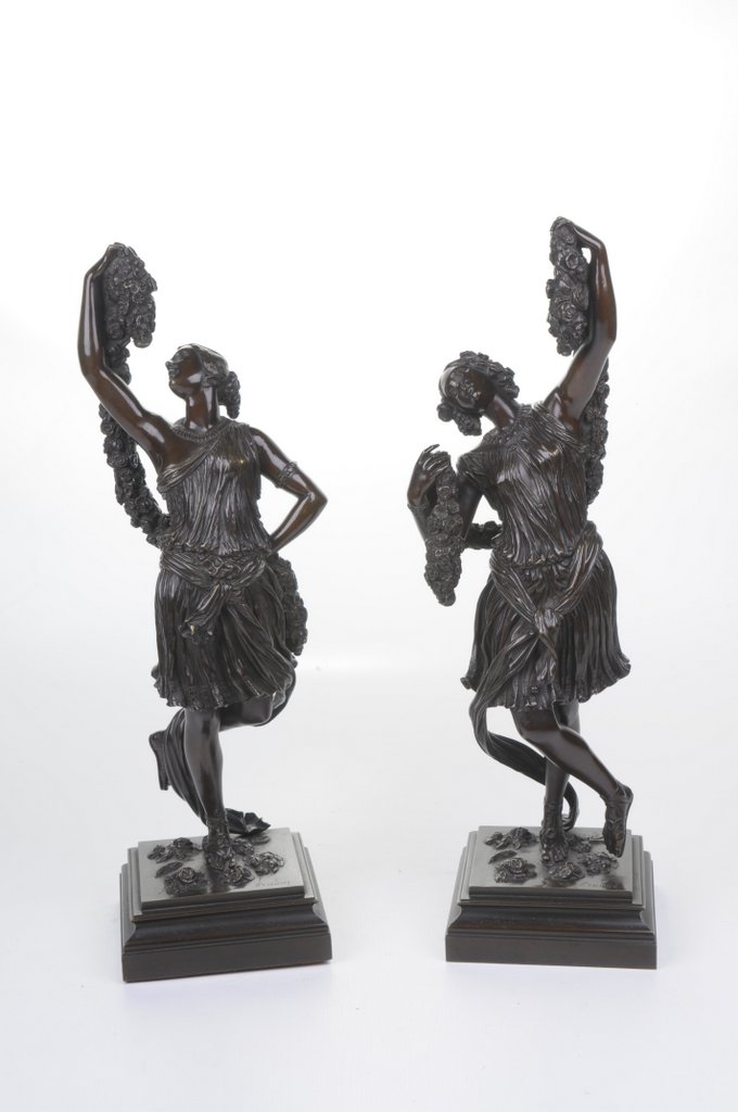 A fine pair of French patinated bronze f