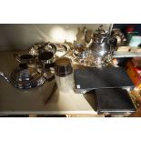 A mixed lot of assorted silver plate to include teawares, salver, etc.