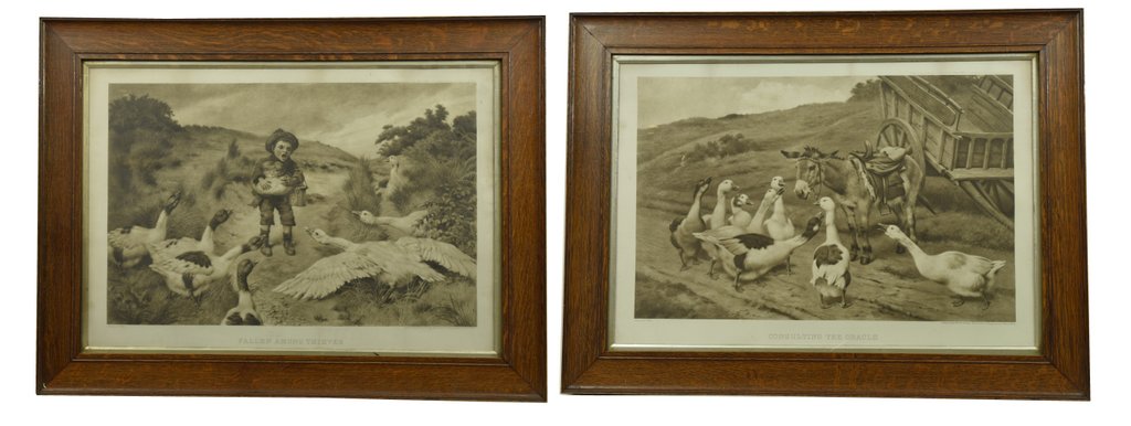 Two framed monochrome prints after Herbert William Weekes To include 'Consulting the Oracle' and