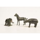 A Collection of three cast metal Chinese style figures Comprising of Tang Dynasty style horse,