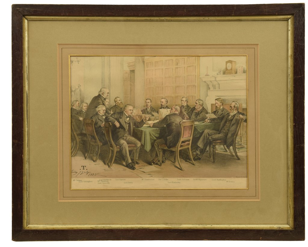 A print after Vincent Brooks Day 'Cabinet Meeting' Framed and glazed, 24.