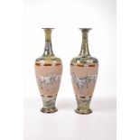 A pair of Hannah Barlow for Doulton Lambeth vases Each of slender ovoid form,