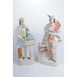 Two late 19th Century Staffordshire flatback figures To include a Highland figure with bag pipes