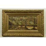 British School (19th/20th Century), "The Woodland Lake" Oil on canvas, unsigned, 28x60cm, framed.