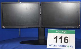 2: HEWLETT PACKARD 19" Flat Panel Displays on an Adjustable Twin Monitor Stand