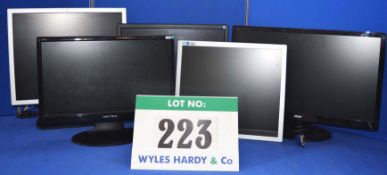 5: Various Flat Screen Displays - 2: 17", 1: 18", 1: 19" & 1: 22" (One without a base stand)