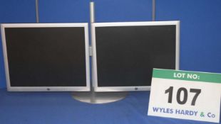 2: HEWLETT PACKARD 19" Flat Panel Displays on an Adjustable Twin Monitor Stand