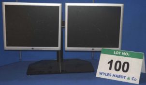 2: HEWLETT PACKARD 19" Flat Panel Displays on an Adjustable Twin Monitor Stand