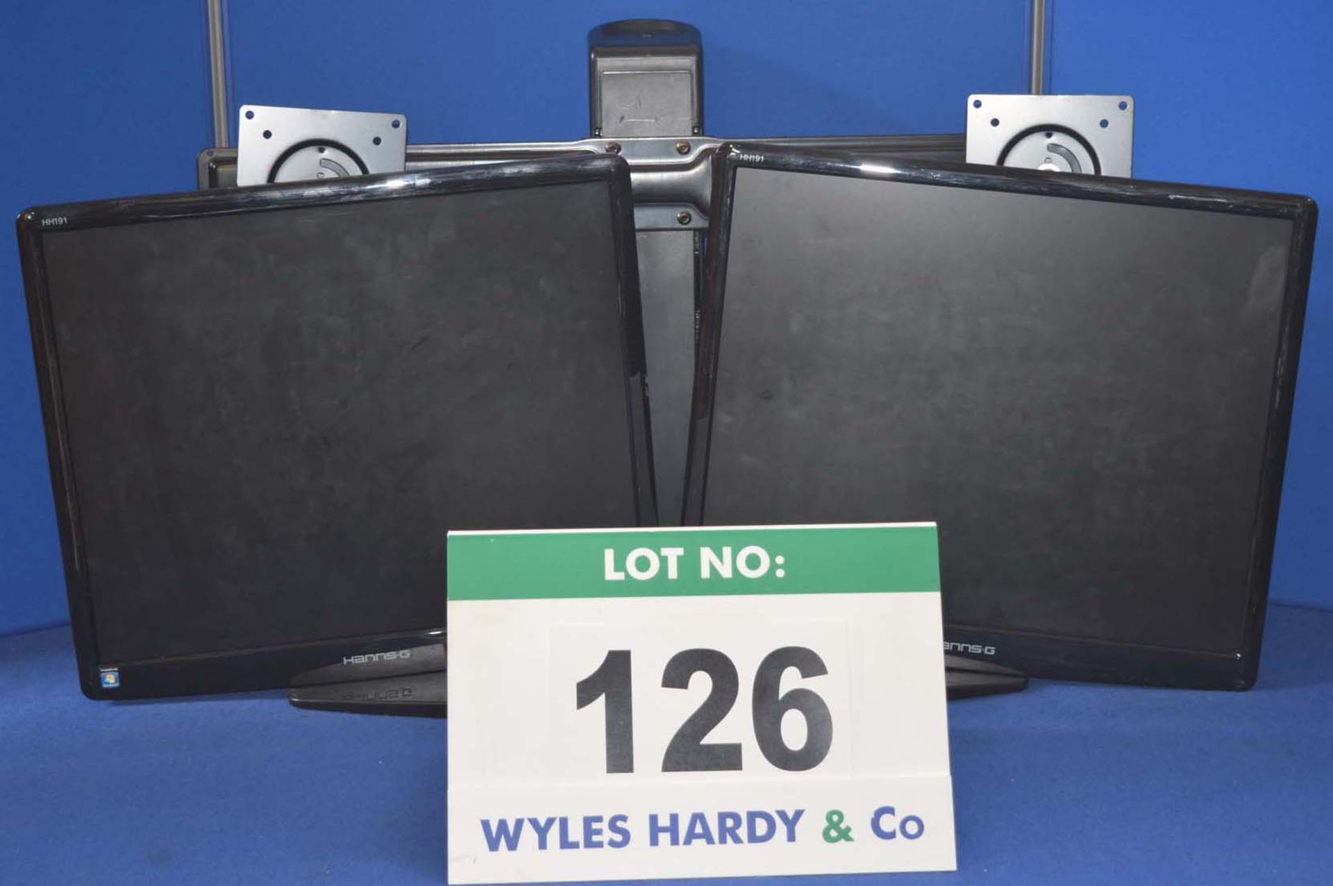 2: HANNS-G 19" Flat Panel Displays with an Adjustable Twin Monitor Stand (No Fixing Screws for