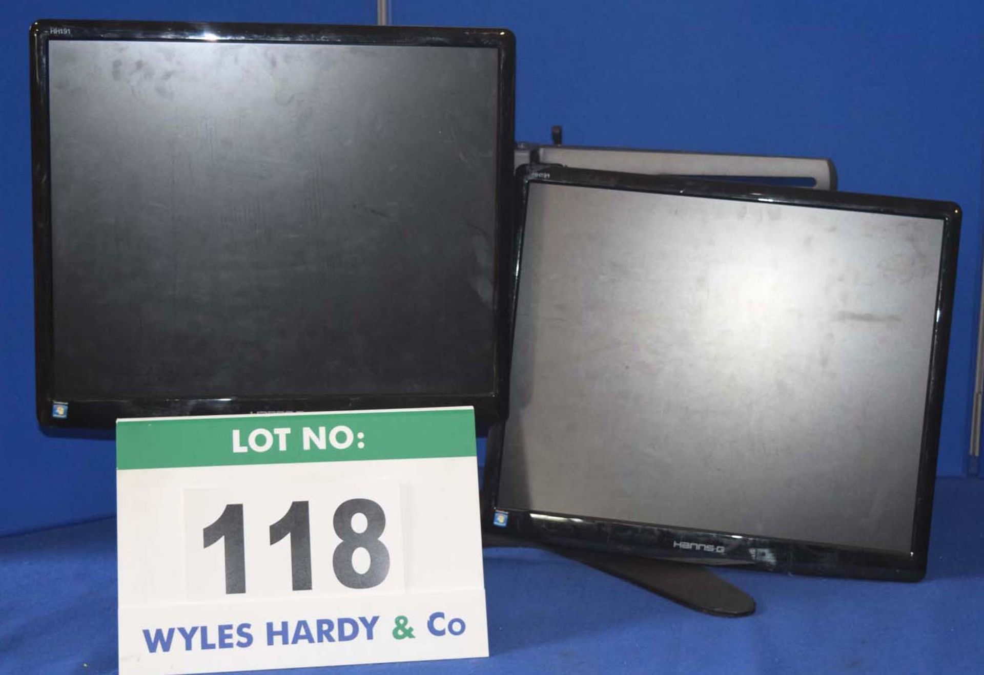 2: HANNS G 19" Flat Panel Displays on an Adjustable Twin Monitor Stand (No Fixing Screws for Monitor