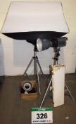 2: INTERFIT Tungsten 3200K Tripod Mounted Studio Lamps each with A Reflector Hood, A PORTAFLASH