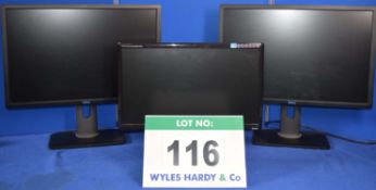 2: DELL 24" Wide/Flat HD Displays on Rotating & Swivelling Rise & Fall Stands & an IIYAMA 22" Wide/