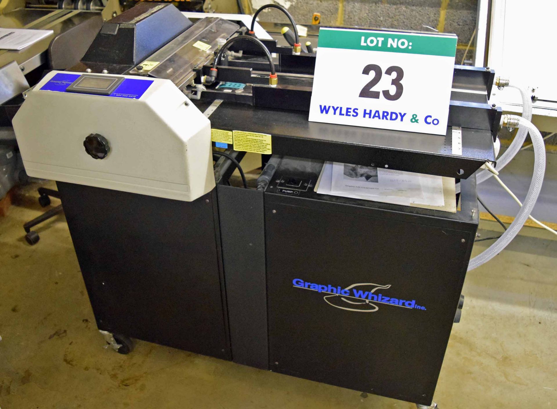 A GRAPHIC WIZARD CM Plus-TS Creaser and Perforator with BECKER Vacuum Pump, Serial No. 2009 137