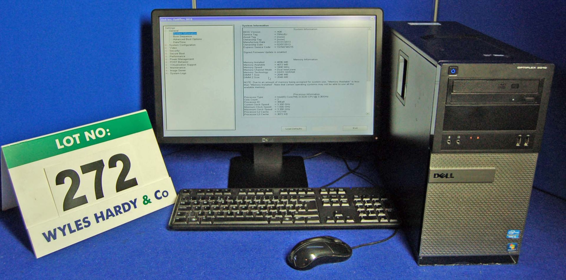 A DELL OptiPlex 3010 INTEL i3 3.3Ghz Minitower Personal Computer with 250GB Hard Disc Drive, 4.0GB