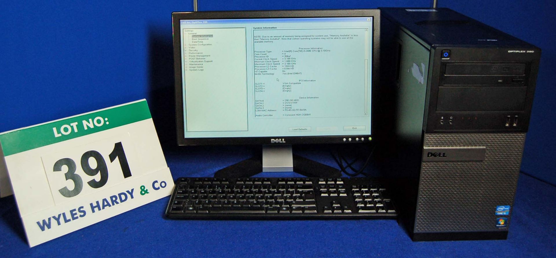 A DELL OptiPlex 390 INTEL Core i5 3.1Ghz Minitower Personal Computer with 250GB Hard Disc Drive, 4.