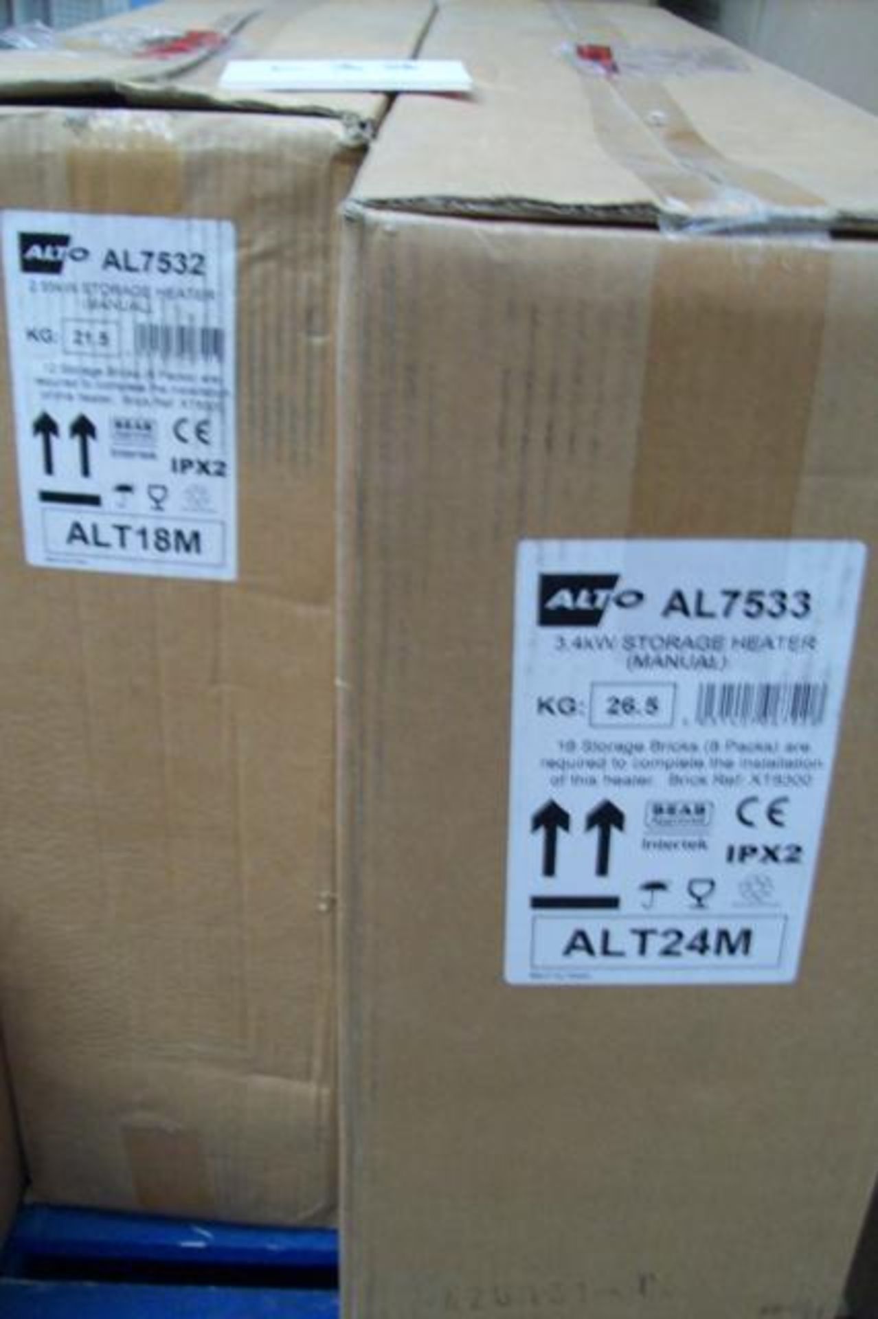 1 x Alto AL7532 2.55kW Storage Heater and 1 x Alto AL7533 3.4kW Storage
