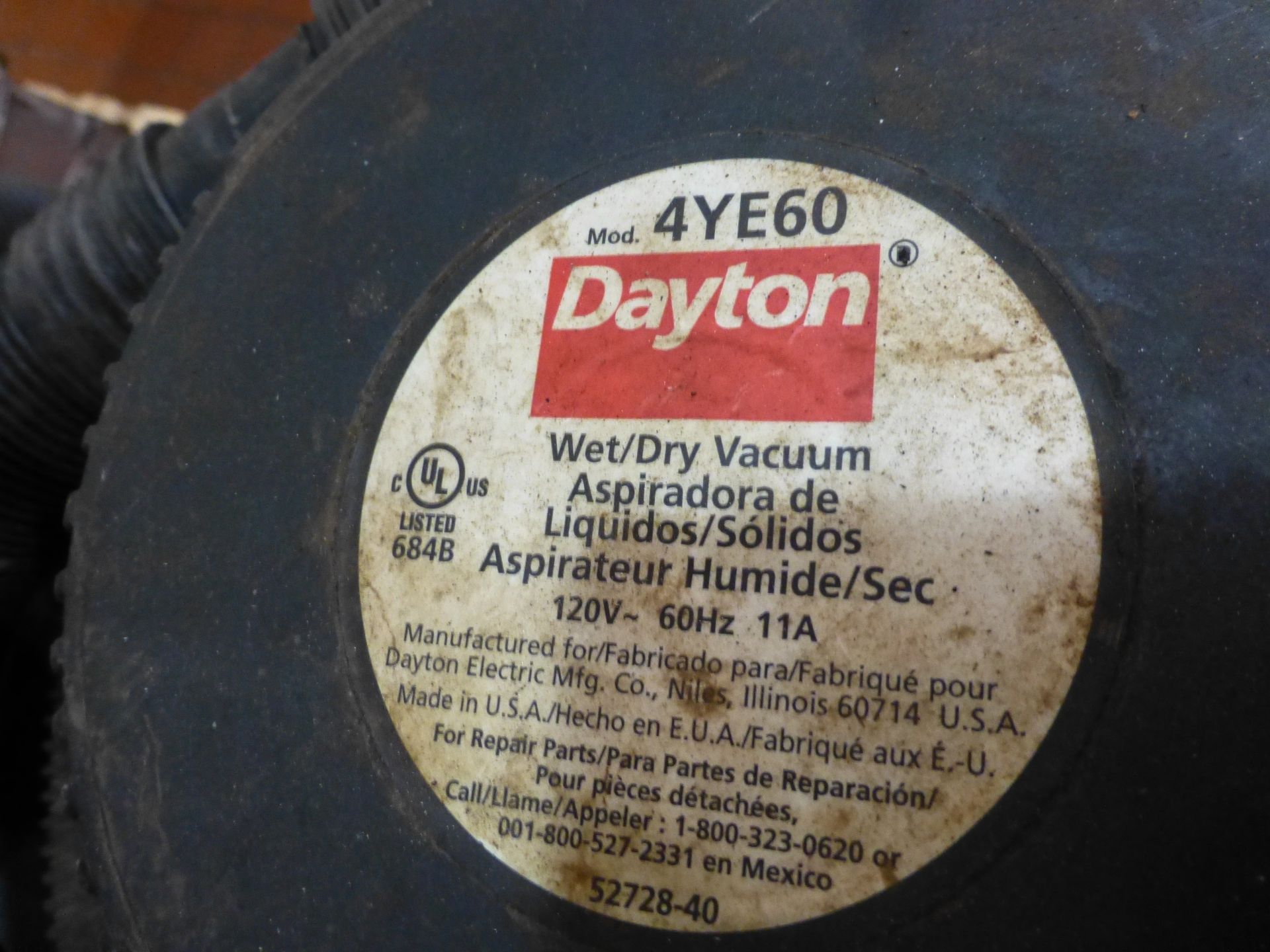 Dayton 55 Gallon Drum Wet/Dry Vacuum w/Casters - Tag 49139 - Image 3 of 3