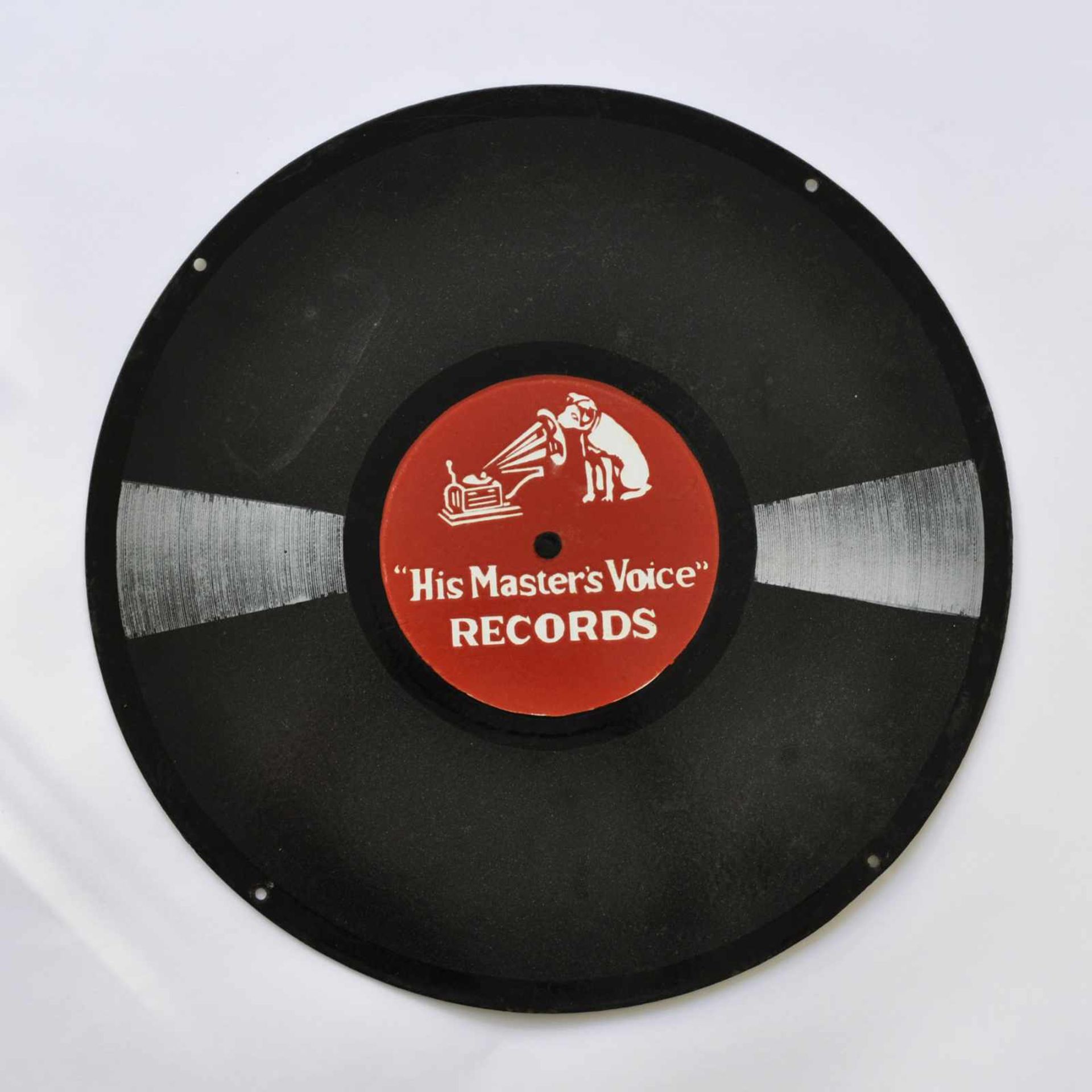 EMAILLESCHILD, 1920er-Jahre, "His Masters Voice"-Records, schabloniert, Dm 45,5 cm, Zustand 1-