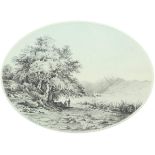 ASSINARE, H. (Zeichner M.19.Jh.), "Alpenlandschaft mit Gewässer", Bleistift/Papier, 20,5 x 28,5,