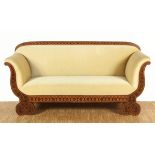 BIEDERMEIER-SOFA, Nussbaum, reich intarsiert, H 102, L 206, T 65, Polsterung erneuert,