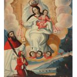 SCHULE VON CUSCO 18.JH., "Maria mit Kind, einem Heiligen und Stifterfigur", Öl/Lwd., 80 x 73,