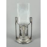 JUGENDSTIL-VASE, farbloses, facettiertes Glas, Metallmontur, versilbert, durchbrochen gearbeitet,