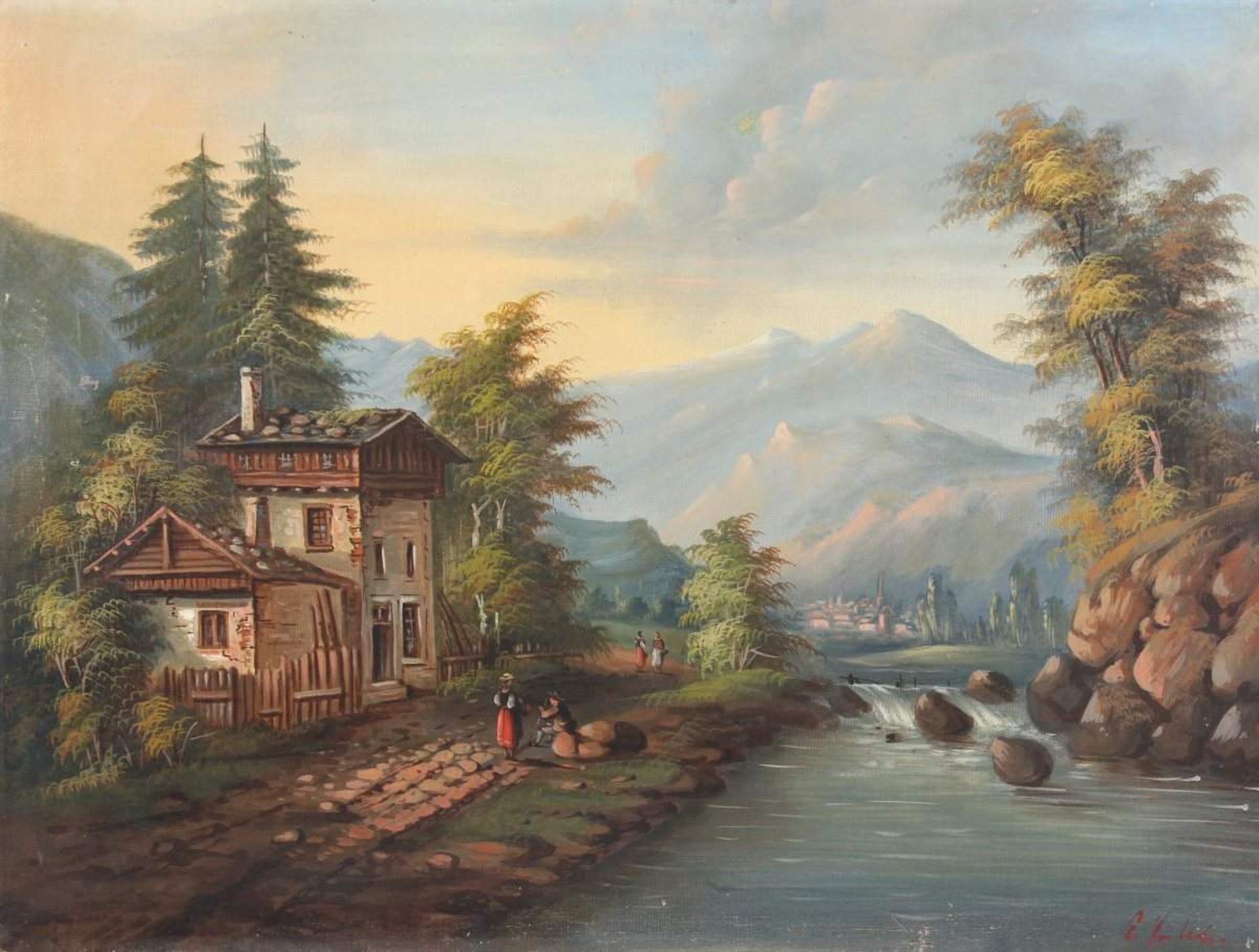 SEMBACH, E. (Maler um 1900), "Gebirgslandschaft", Öl/Lwd., 49 x 65,5, unten rechts signiert,