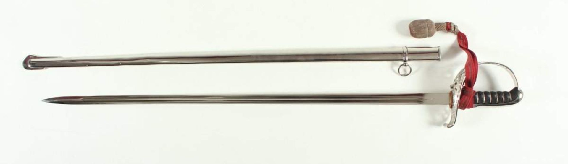 SELTENER SCHWEIZER GESCHENKDEGEN M 1899, gerade, beidseitig gekehlte und vernickelte Rückenklinge - Image 2 of 4