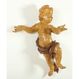 GROSSER PUTTO, Holz, geschnitzt, polychrom gefasst, rest. und erg., L 88, DEUTSCH, 18.Jh.