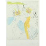 DALI, Salvador, "Femme-fleurs au piano", Original-Kaltnadelradierung/Japan, koloriert, 39,5 x 31,