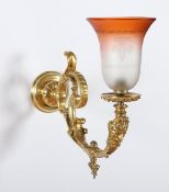 WANDLAMPE, Bronze, elektrifizierte Gaslampe, L 36, DEUTSCH, E.19.Jh.