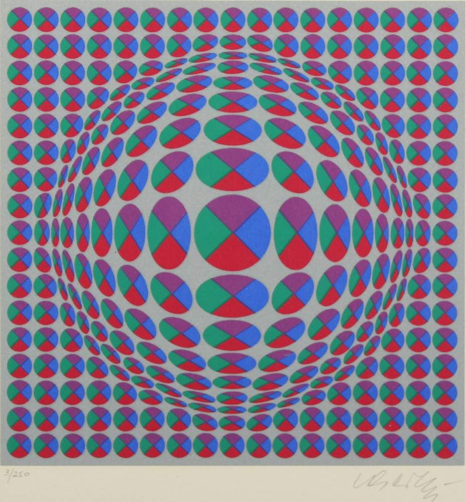 VASARELY, Victor, "Neptune 3", Farbserigrafie, 21 x 21, nummeriert 3/250, handsigniert, 1978, R.
