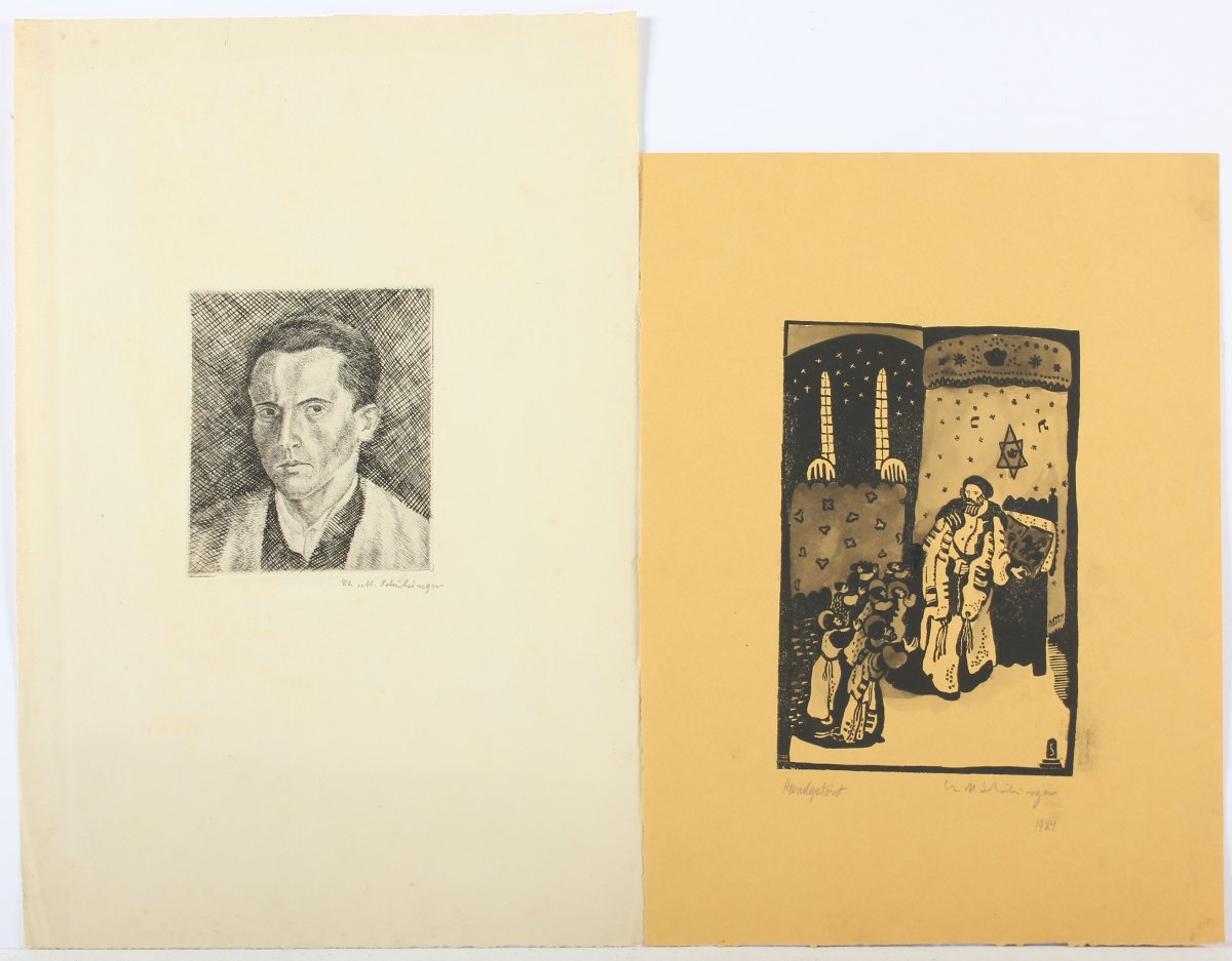 SCHUBINGER, Ch. M. (?) zwei Arbeiten, "Jüdischer Gelehrter", "Portrait", Holzschnitt von 1924 und - Image 2 of 2