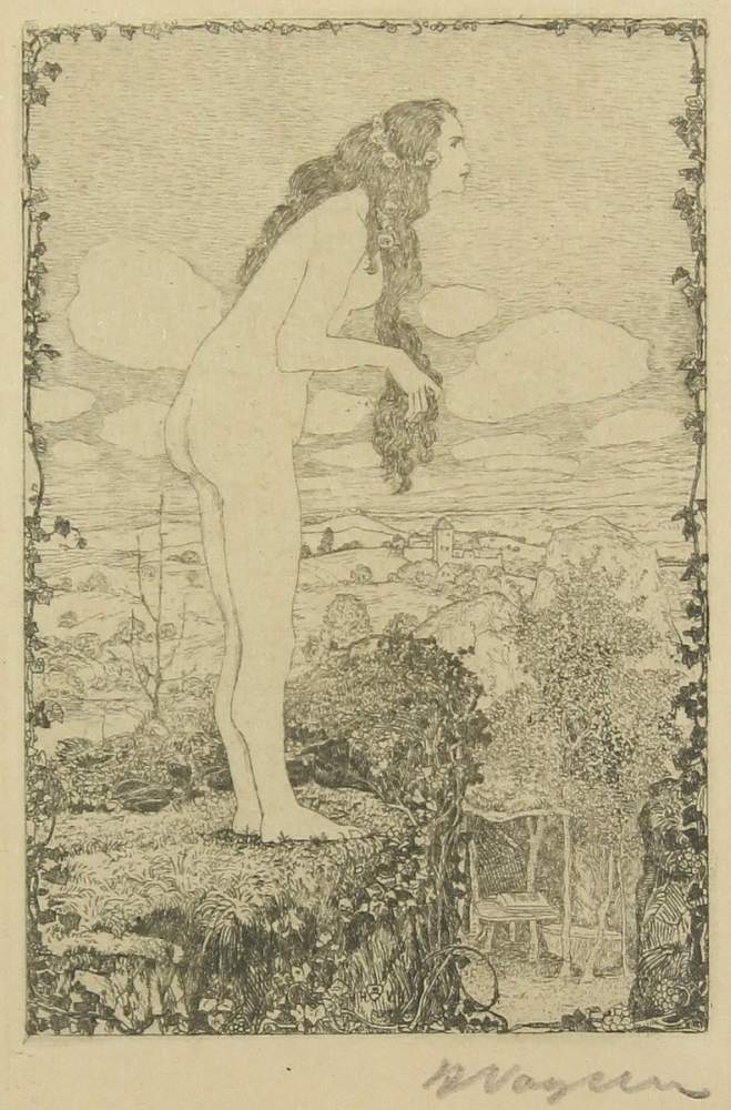 VOGELER, Heinrich, "Die Nymphe", Original-Radierung, 12 x 8, handsigniert, 1907, WV Rief 41, R.