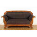 BIEDERMEIER-SOFA, Mahagoni, Messingapplikationen, besch., Polsterung erneuert, H 99, B 196, T 71,