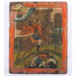 IKONE, "Heiliger Dimitrios", Tempera/Holz, 40 x 31,5, stark besch., RUSSLAND, 19.Jh.