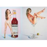 RAMOS, Mel, zwei Arbeiten, "Campari", "Martini Miss", Farboffsets, 49 x 36, New York. 2004