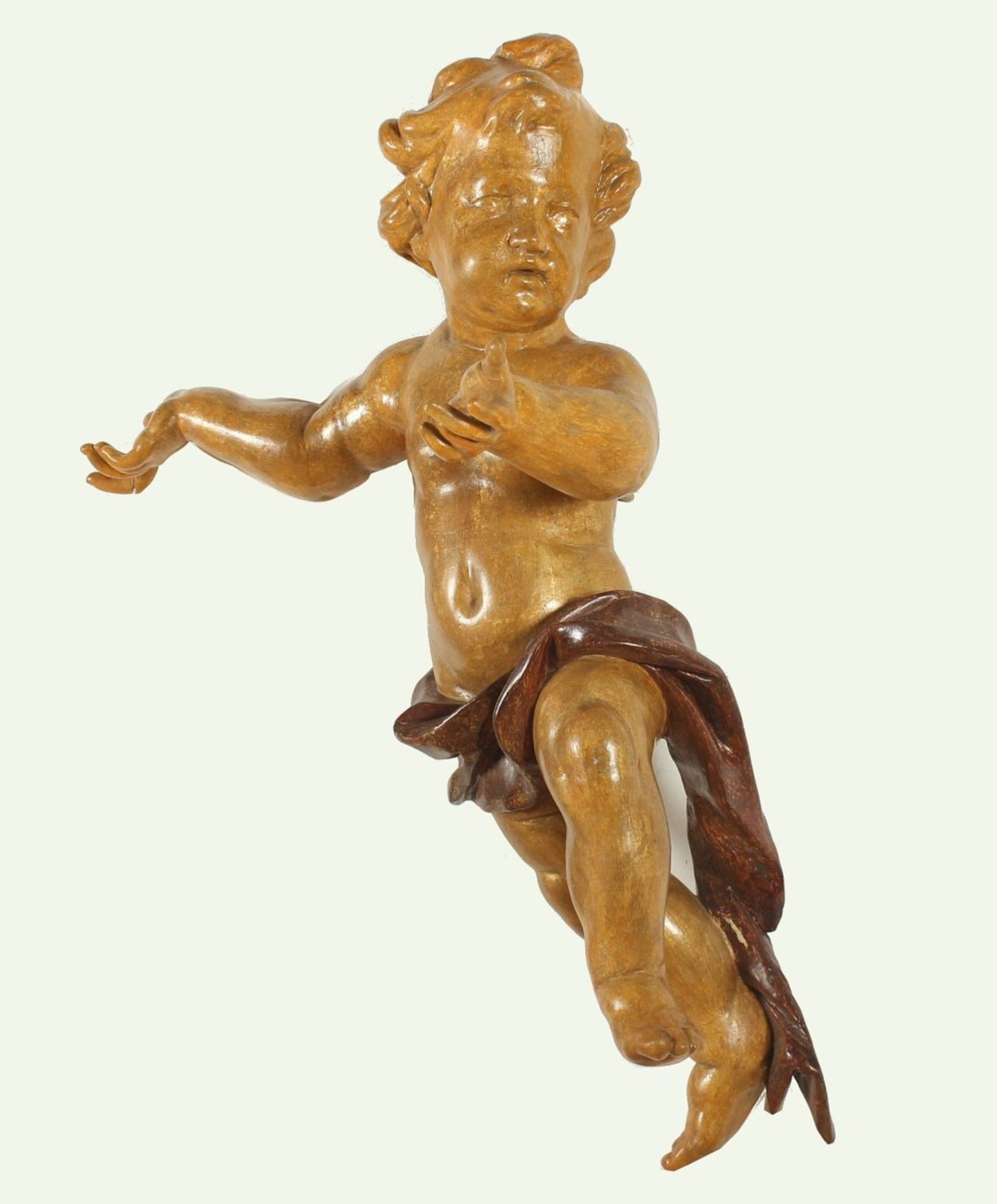 GROSSER PUTTO, Holz, geschnitzt, polychrom gefasst, rest. und erg., L 88, DEUTSCH, 18.Jh. - Image 3 of 4