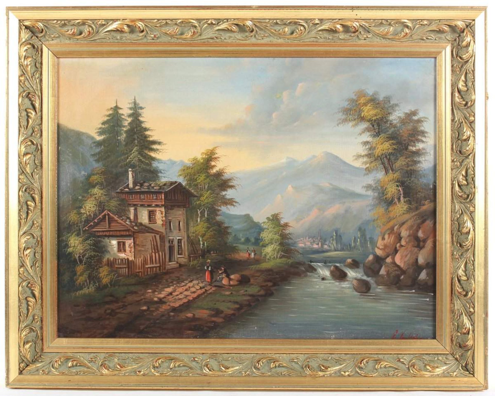 SEMBACH, E. (Maler um 1900), "Gebirgslandschaft", Öl/Lwd., 49 x 65,5, unten rechts signiert, - Image 2 of 3